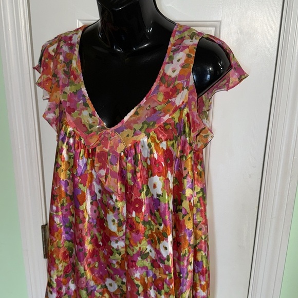 Oscar De La Renta Pink Label Pink Floral Flutter Sleeve Nightgown Size Large - Picture 2 of 8